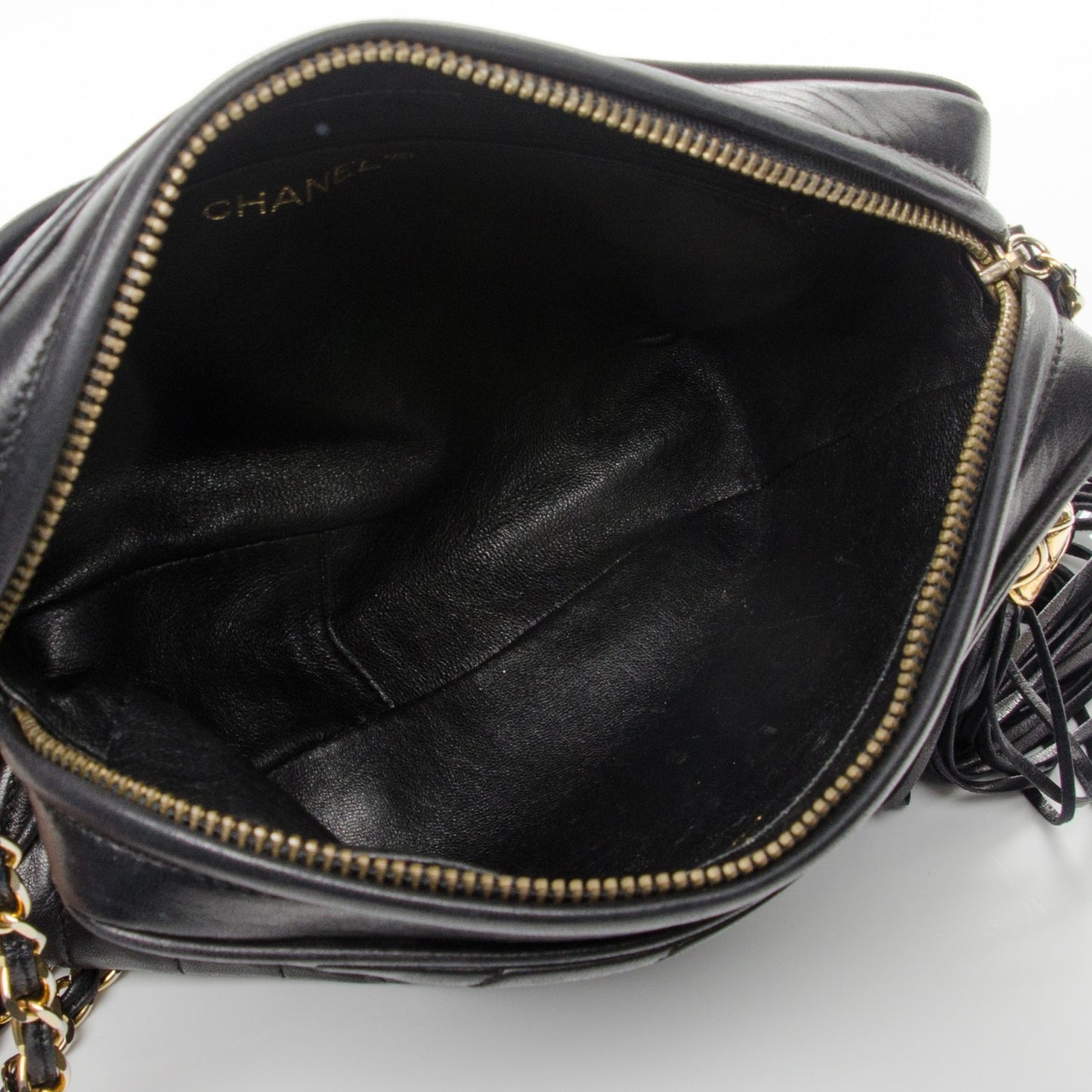 Lambskin Chevron Tassel Camera Case Black