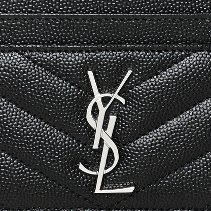 Saint Laurent Grain De Poudre Matelasse Chevron Monogram Credit Card Case Black 8 of 8