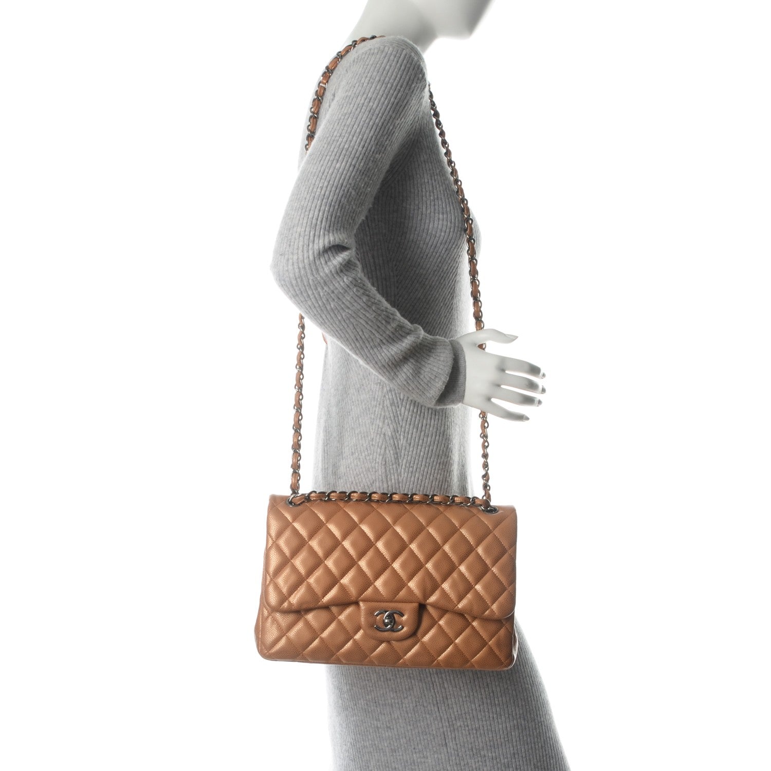 Chanel Metallic Caviar Quilted Jumbo Double Flap Copper 2 of 7
