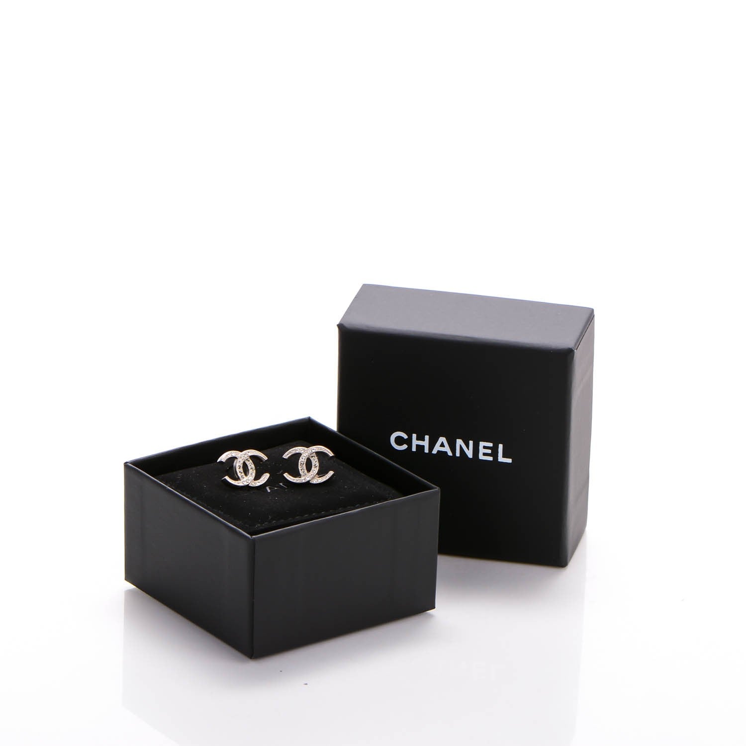Chanel Crystal CC Earrings Grey Silver 5 of 5