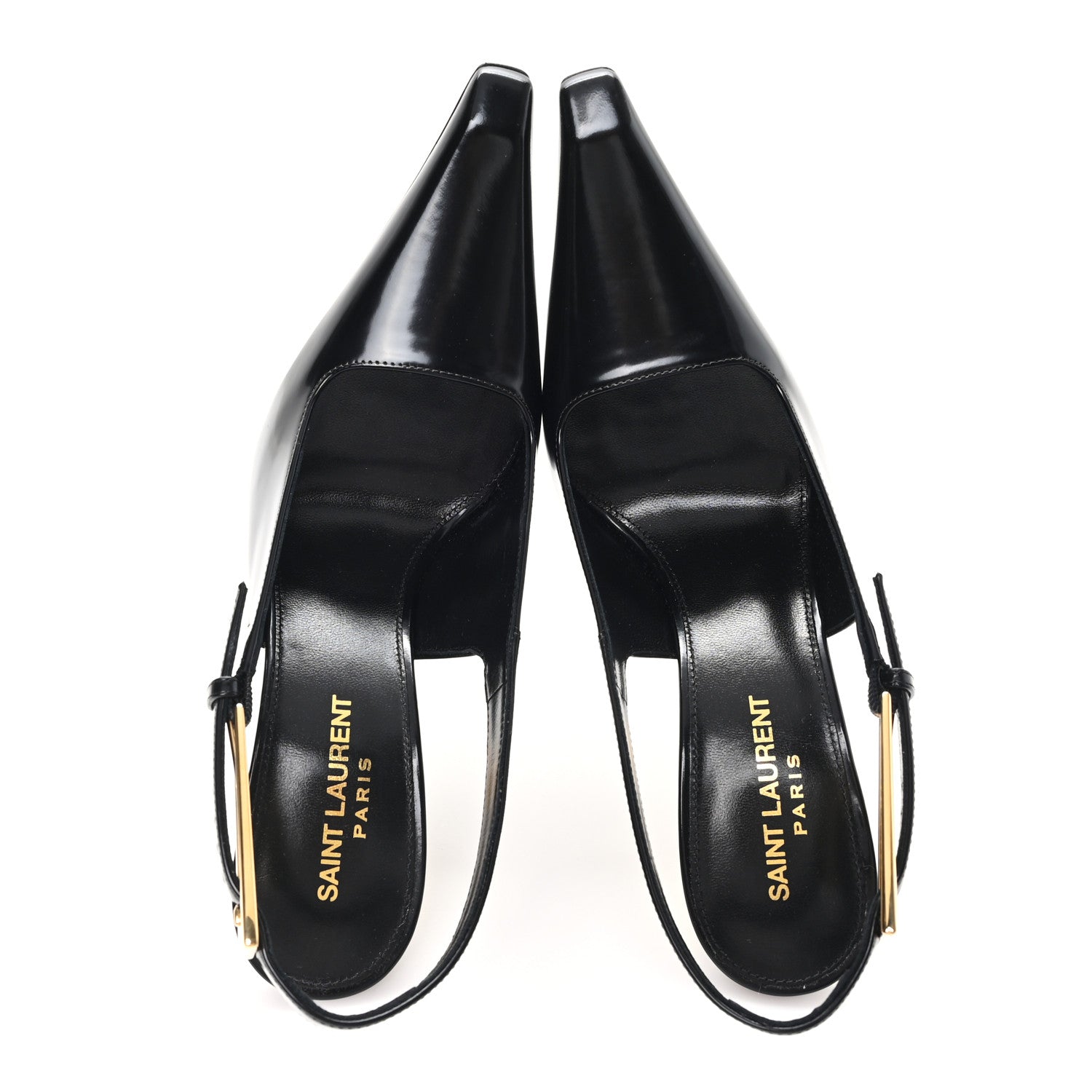 Saint Laurent Glazed Calfskin Lee 110 Slingback Pumps 36.5 Black 2 of 10