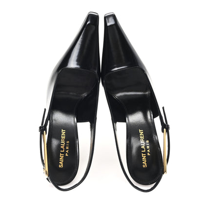 Saint Laurent Glazed Calfskin Lee 110 Slingback Pumps 36.5 Black 2 of 10