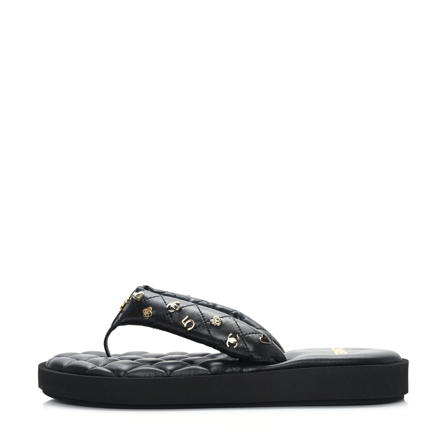 Chanel Lambskin Quilted Padded Charms Thong Sandals 39.5 Black 1 of 7