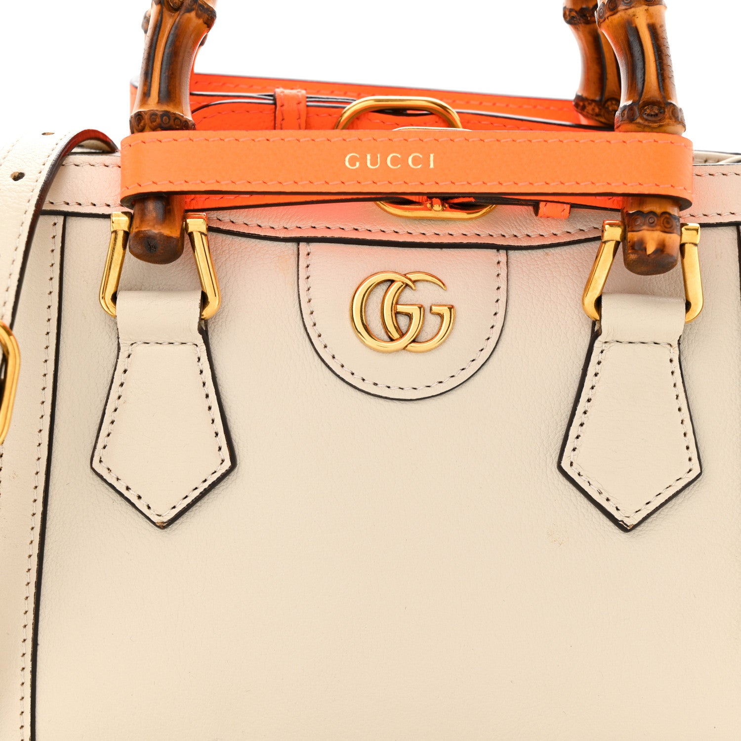 Gucci Wonka Grain Calfskin Mini Diana Tote Bag Mystic White Orange Fluo 8 of 10