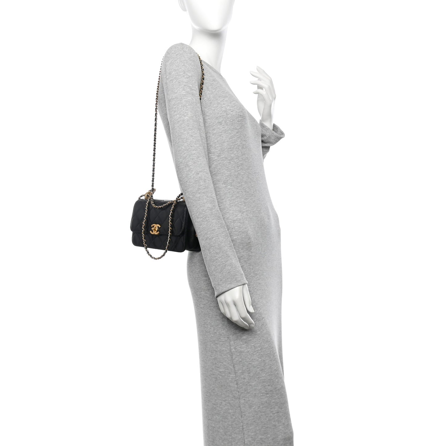 Calfskin Quilted Mini Perfect Fit Flap Black