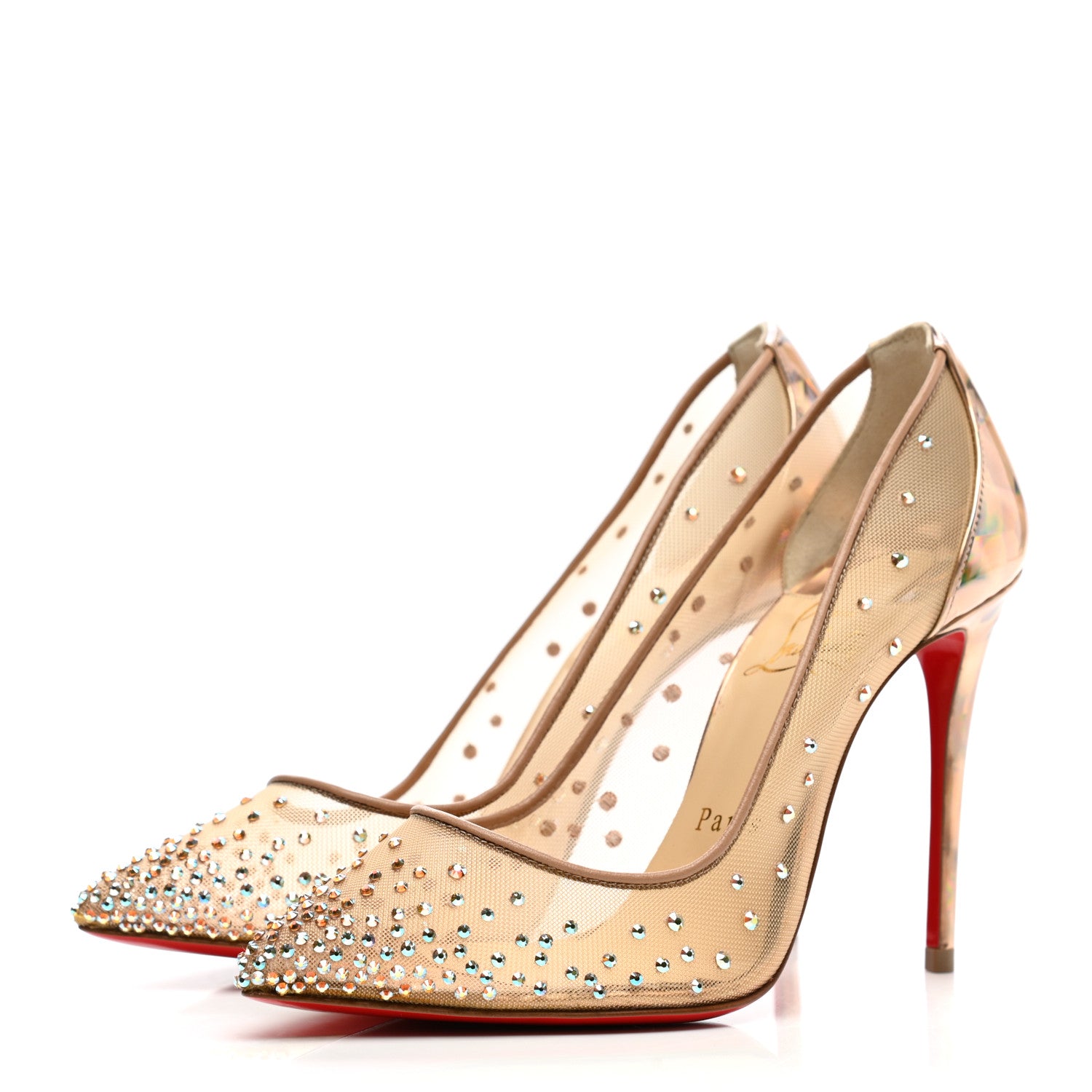 Christian Louboutin Crystal Strass Follies 100 Pumps 34.5 Nude 3 of 10