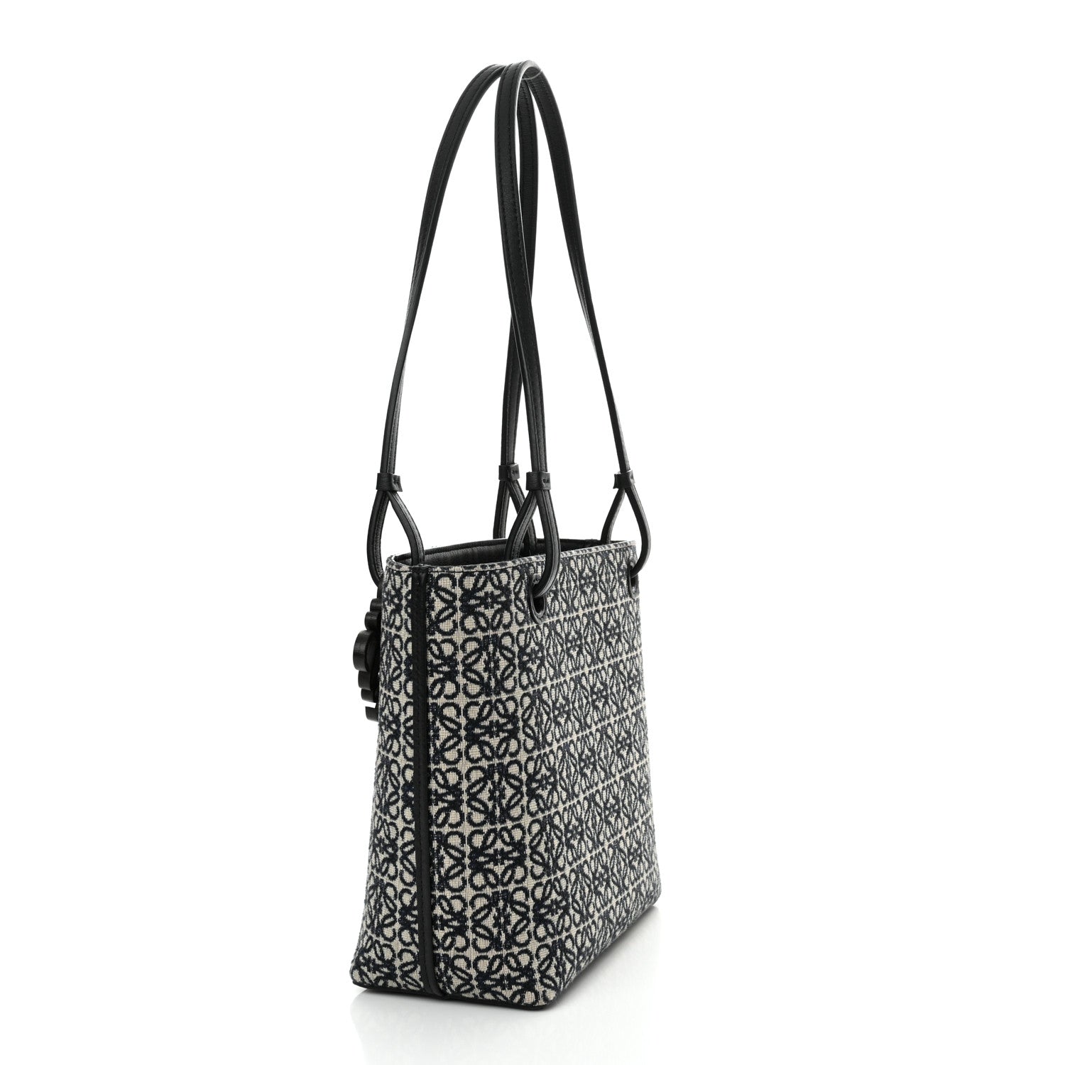 Loewe Jacquard Anagram Calfskin Small Square Tote Navy Black 3 of 10