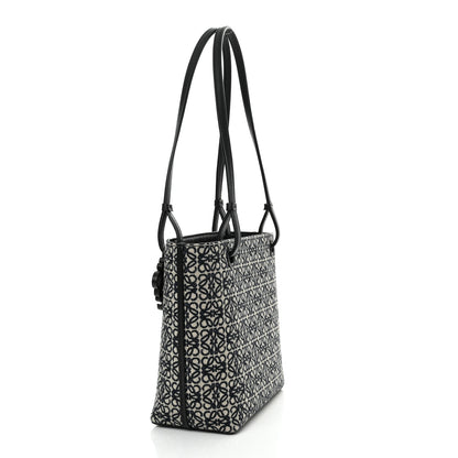 Loewe Jacquard Anagram Calfskin Small Square Tote Navy Black 3 of 10