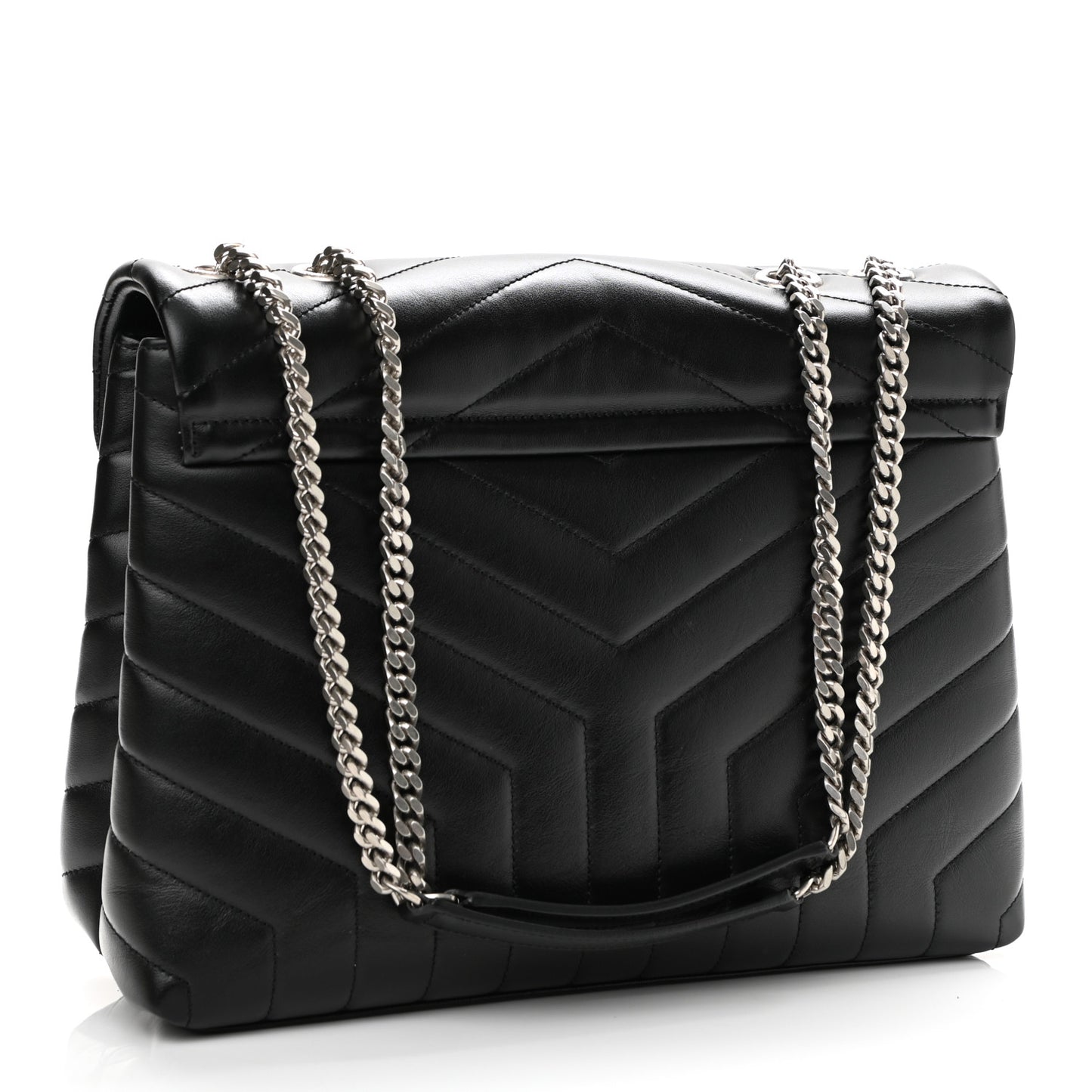 Calfskin Y Quilted Monogram Medium Loulou Chain Satchel Black