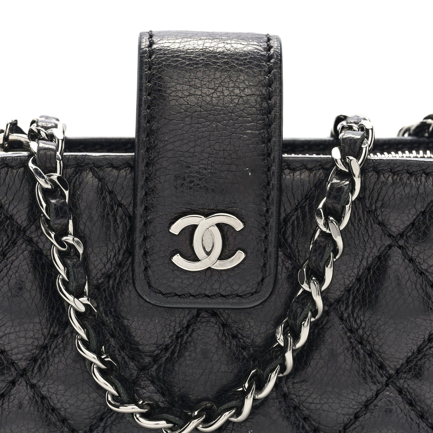 Caviar Quilted Mini Phone Holder Clutch With Chain Black