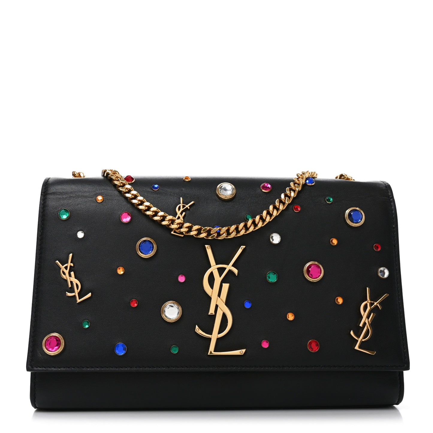Calfskin Crystal Medium Monogram Kate Satchel Black
