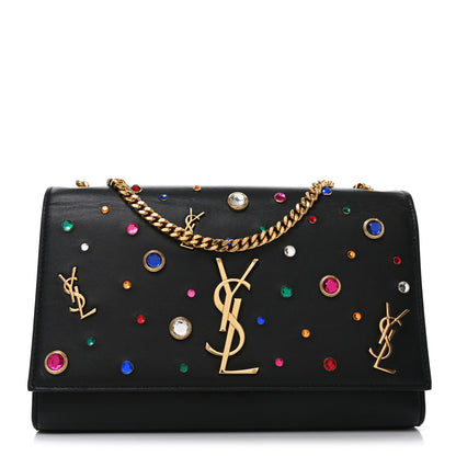 Saint Laurent Calfskin Crystal Medium Monogram Kate Satchel Black 1 of 9