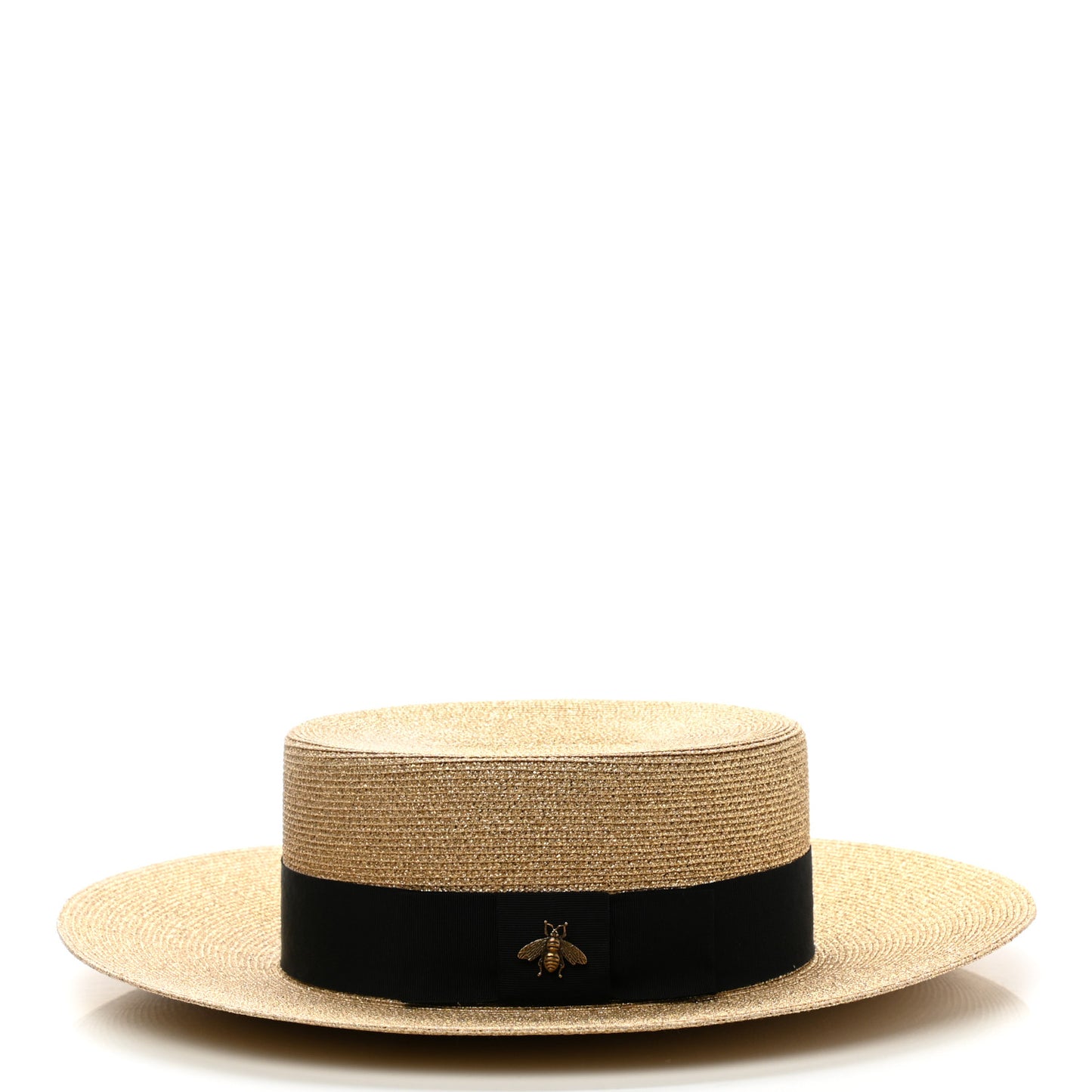 Glittered Straw Grosgrain Wide Brim Hat S Gold Black