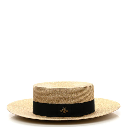 Gucci Glittered Straw Grosgrain Wide Brim Hat S Gold Black 4 of 9