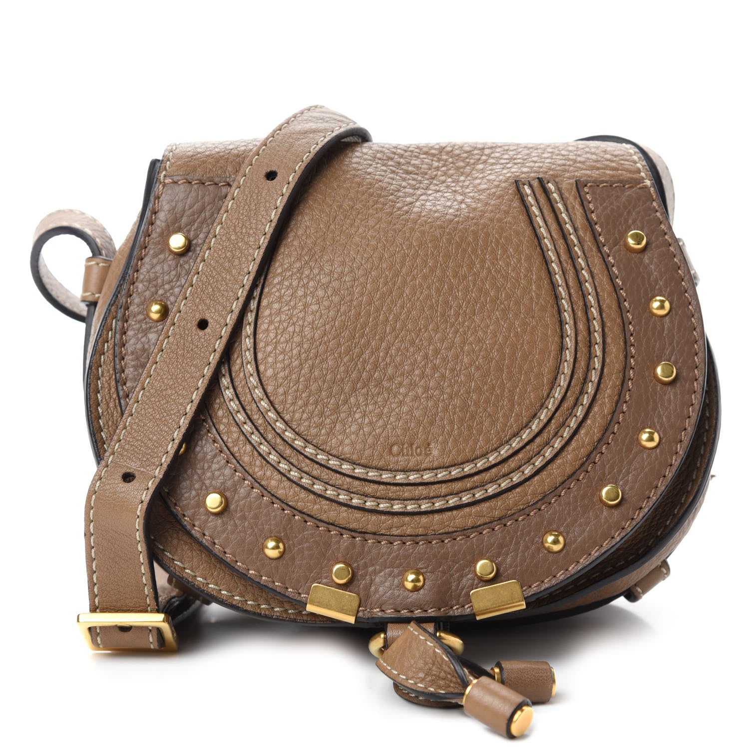 Chloe Calfskin Studded Mini Marcie Round Crossbody Bag Nut 1 of 9