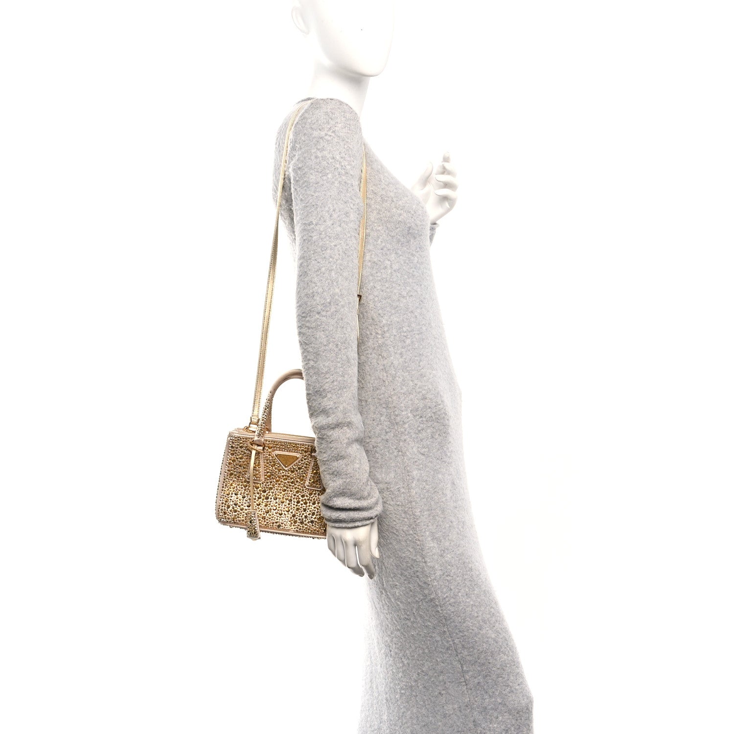 Prada Satin Crystal Mini Galleria Double Zip Tote Platino 2 of 10