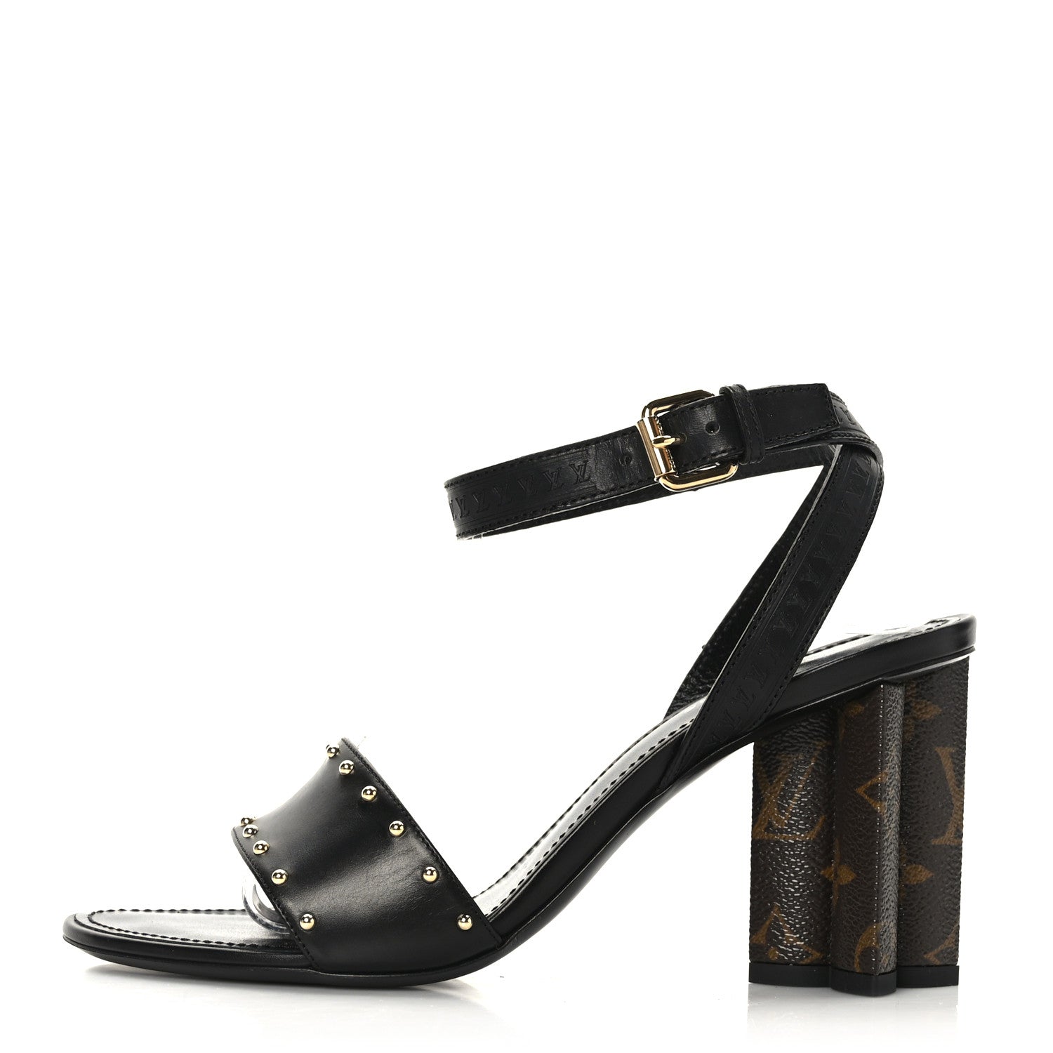 Louis Vuitton Calfskin Studded Monogram Silhouette Sandals 38.5 Black 1 of 7