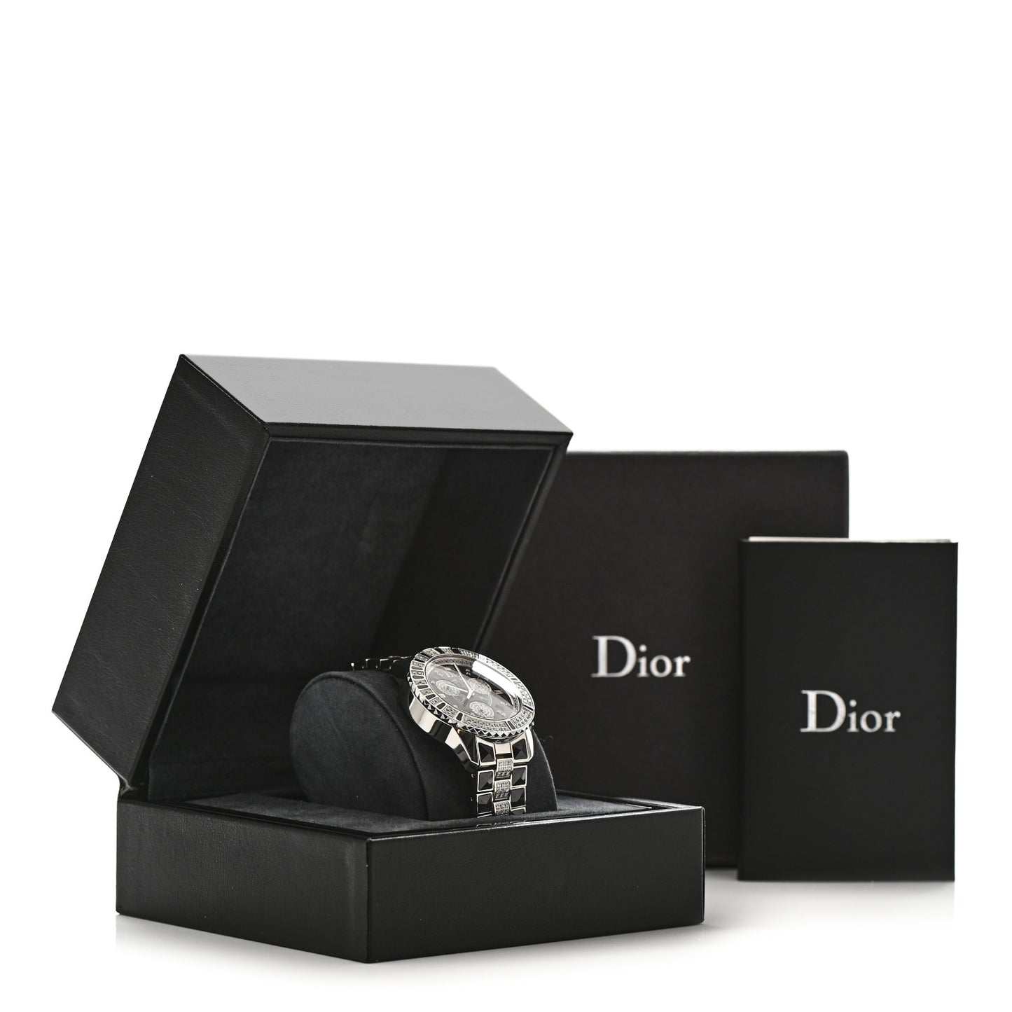 Stainless Steel Diamond Pave Sapphire 38mm Christal Chronograph Quartz Watch Black