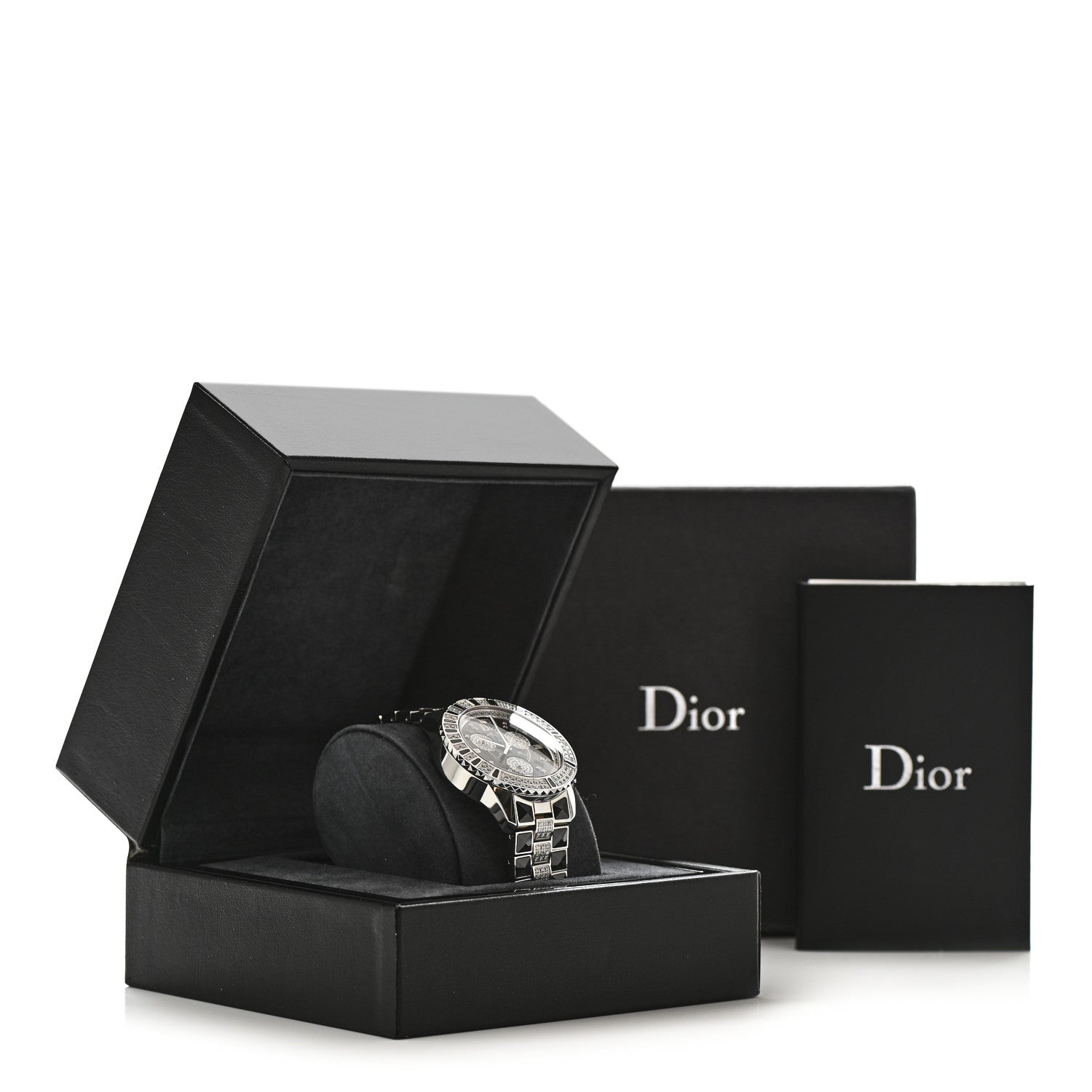Christian Dior Stainless Steel Diamond Pave Sapphire 38mm Christal Chronograph Quartz Watch Black 5 of 5