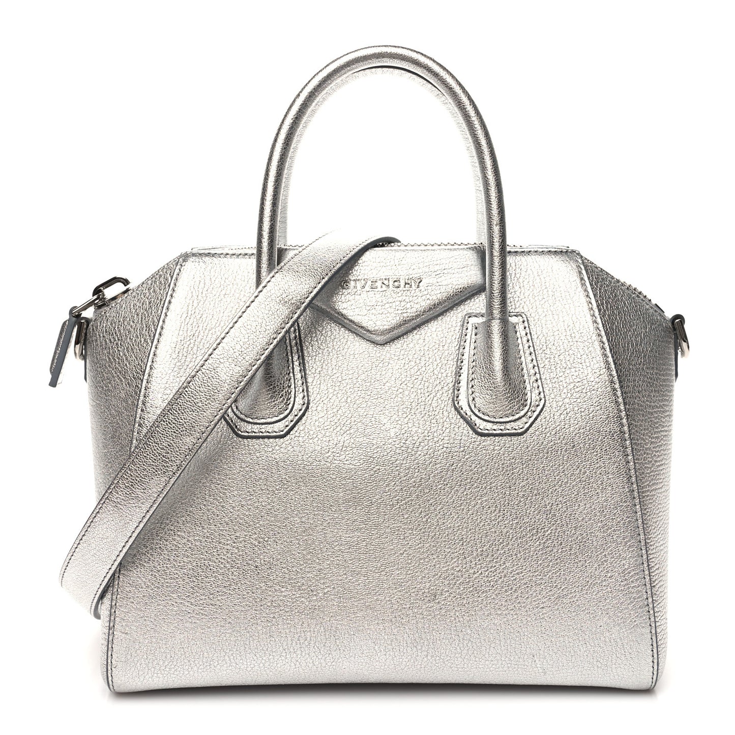 Metallic Sugar Goatskin Small Antigona Silver