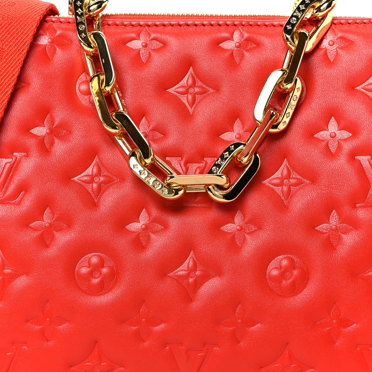 Louis Vuitton Lambskin Embossed Monogram Coussin PM Red 8 of 10
