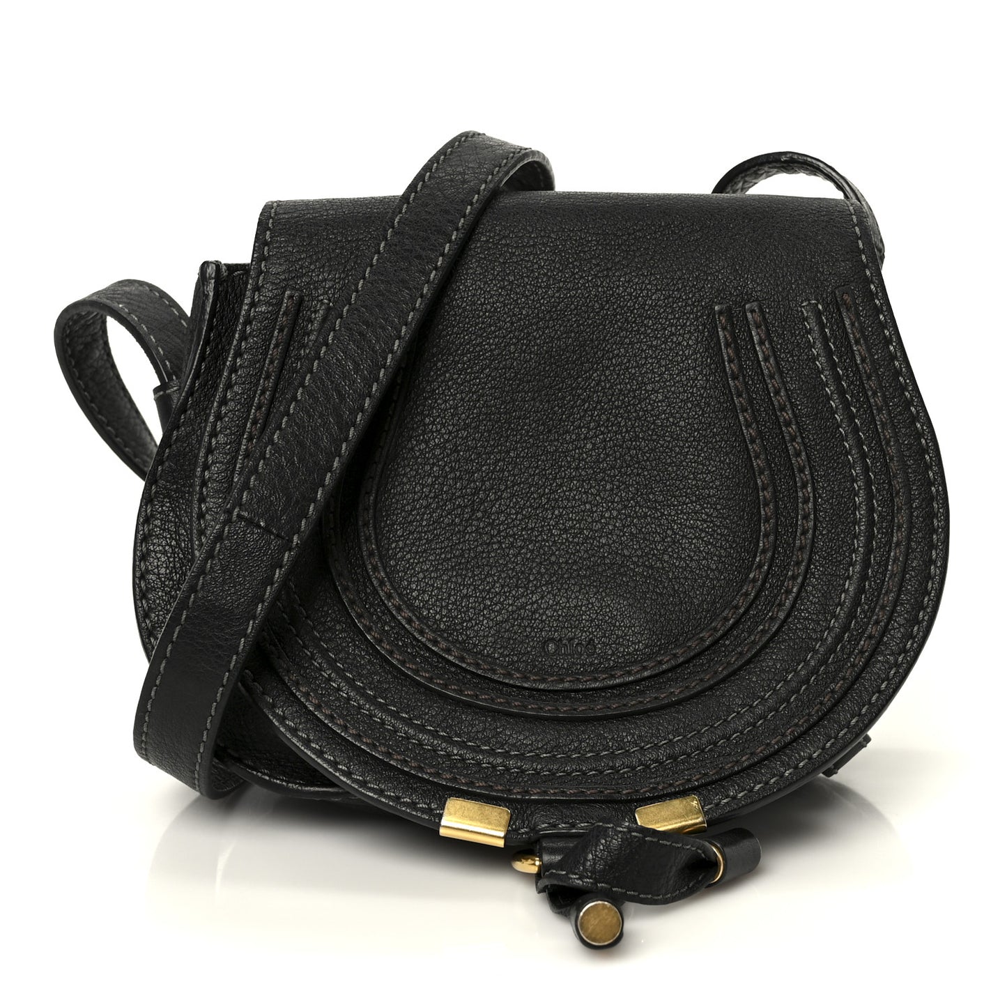 Calfskin Mini Marcie Round Crossbody Bag Black