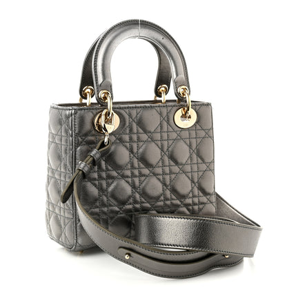 Christian Dior Metallic Grained Calfskin Cannage Small Lady Dior Gunmetal 3 of 11