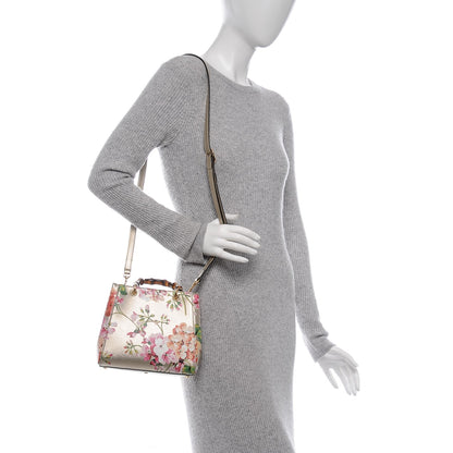 Gucci Metallic Shangai Calfskin Blooms Print Mini Bamboo Shopper Tote Gold Multicolor 2 of 8