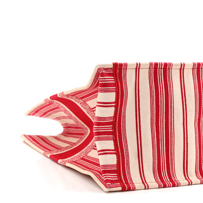 Christian Dior Canvas Embroidered Mykonos Large Striped Book Tote Red 9 of 11