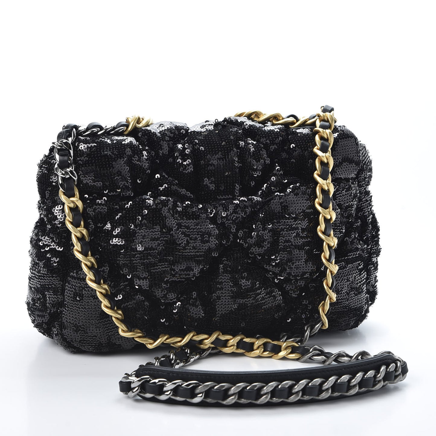Sequin Quilted Medium 19 Flap Black