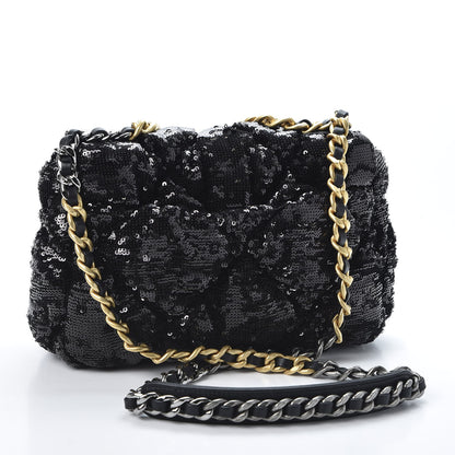 Chanel Sequin Quilted Medium 19 Flap Black 2 of 10
