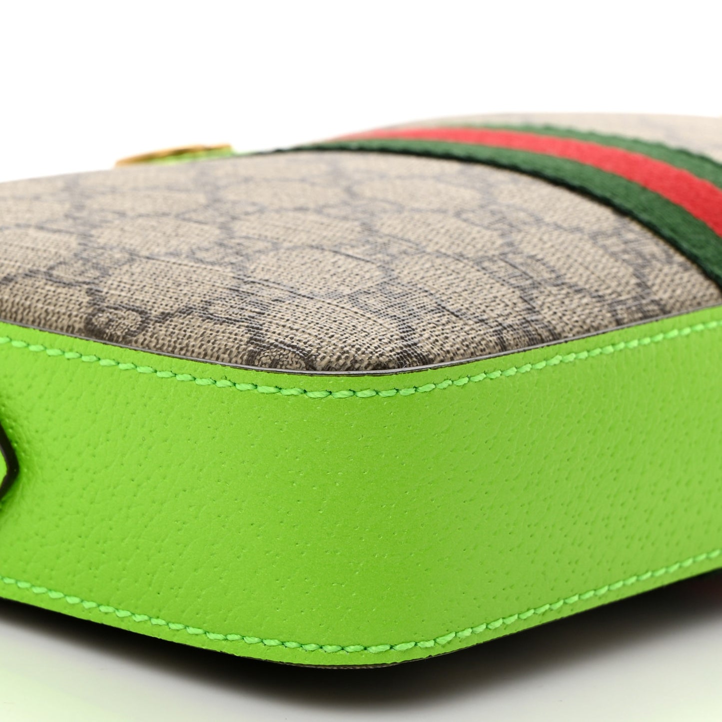 GG Supreme Monogram Textured Dollar Calfskin Web Ophidia Wristlet Shoulder Bag Beige Ebony Green
