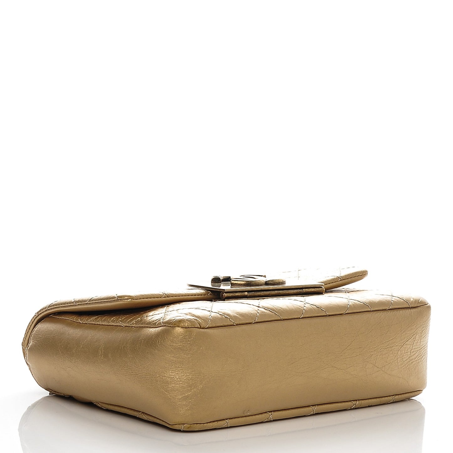 Metallic Aged Calfskin Quilted CC Square Flap Light Gold