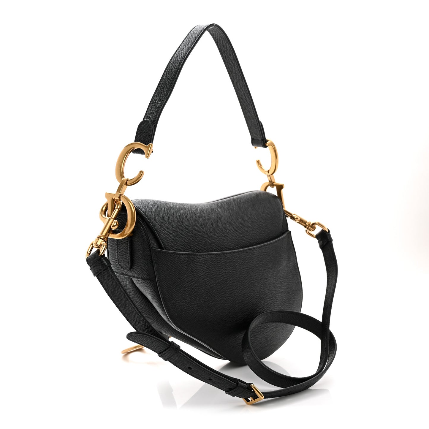 Grained Calfskin Saddle Bag With Strap Black