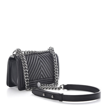 Chanel Calfskin Chain Chevron Small Boy Flap Black 3 of 12