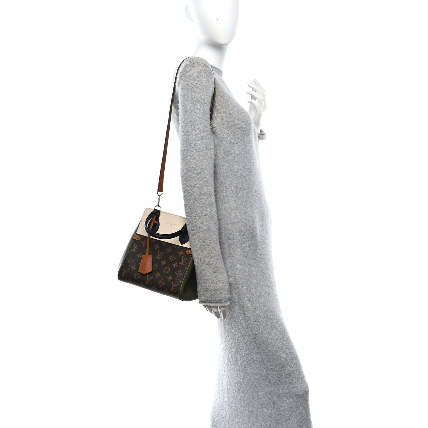 Calfskin Monogram Fold Tote PM Cream Khaki Black