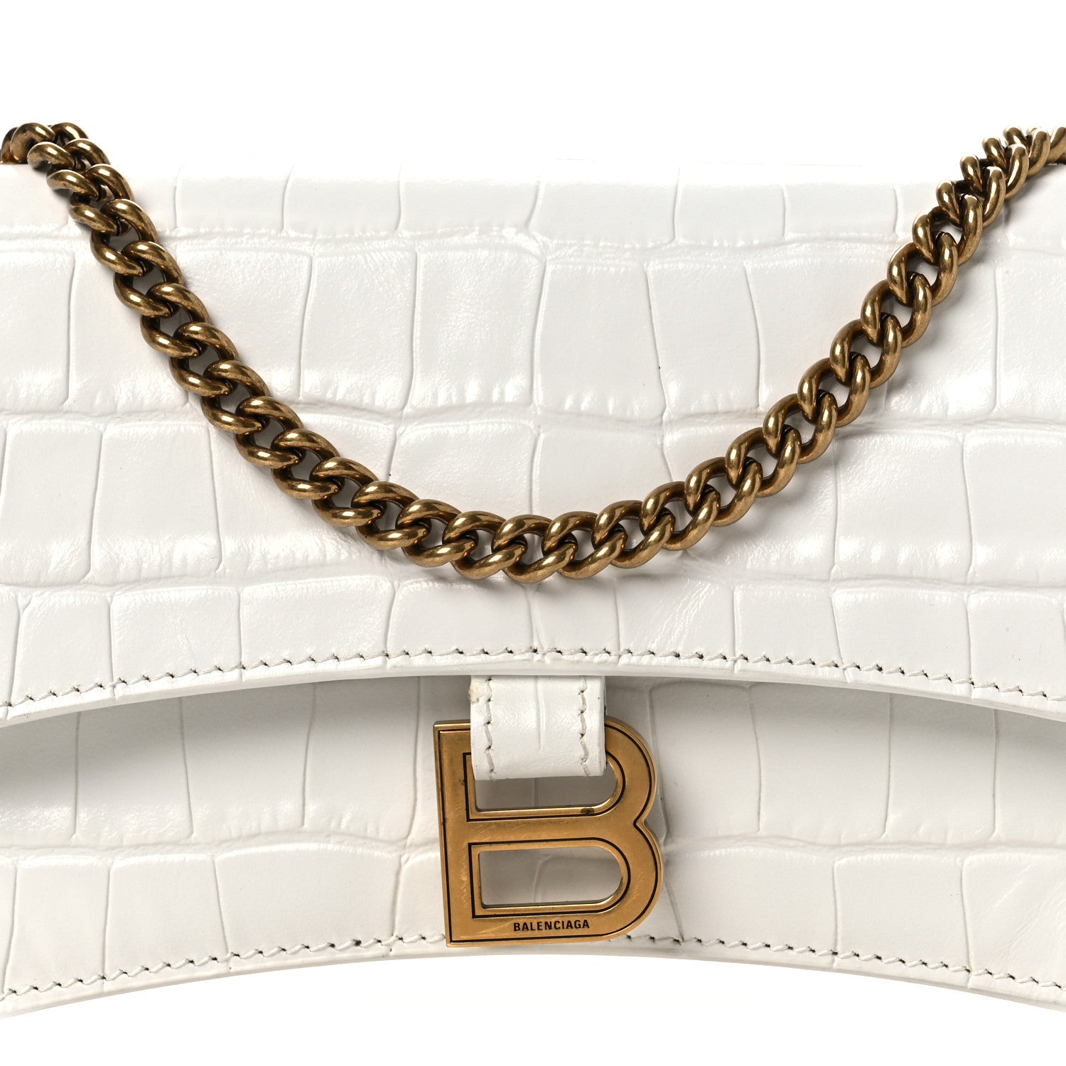 Balenciaga Calfskin Crocodile Embossed Small Crush Chain Bag White 8 of 12