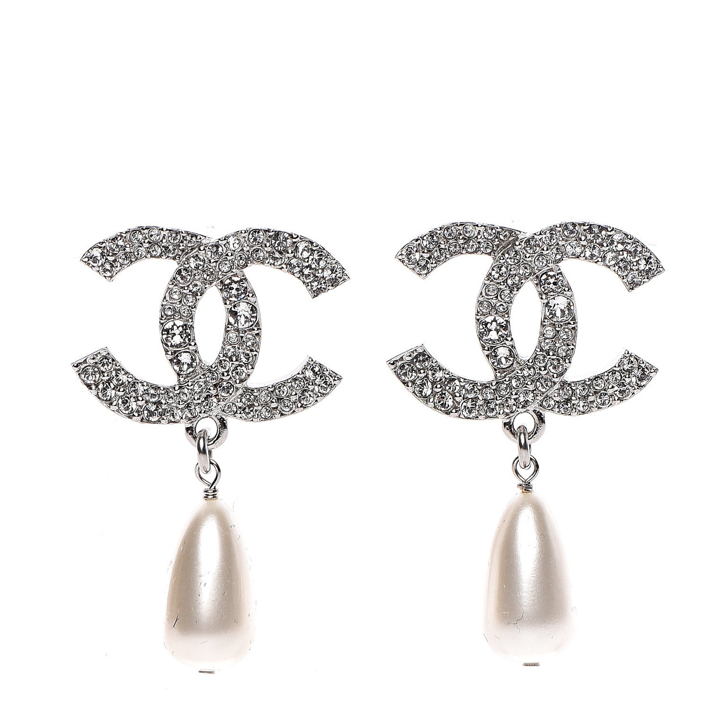 Crystal Pearl CC Drop Darling Bows Earrings Silver Pearly White