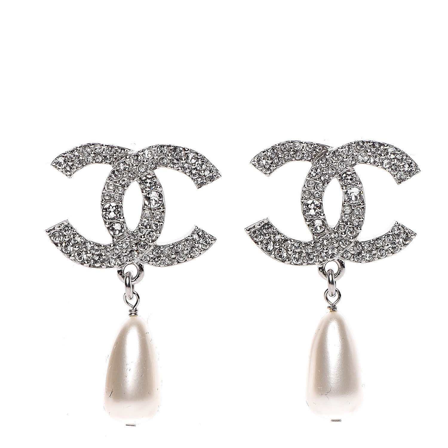 Chanel Crystal Pearl CC Drop Darling Bows Earrings Silver Pearly White 1 of 5
