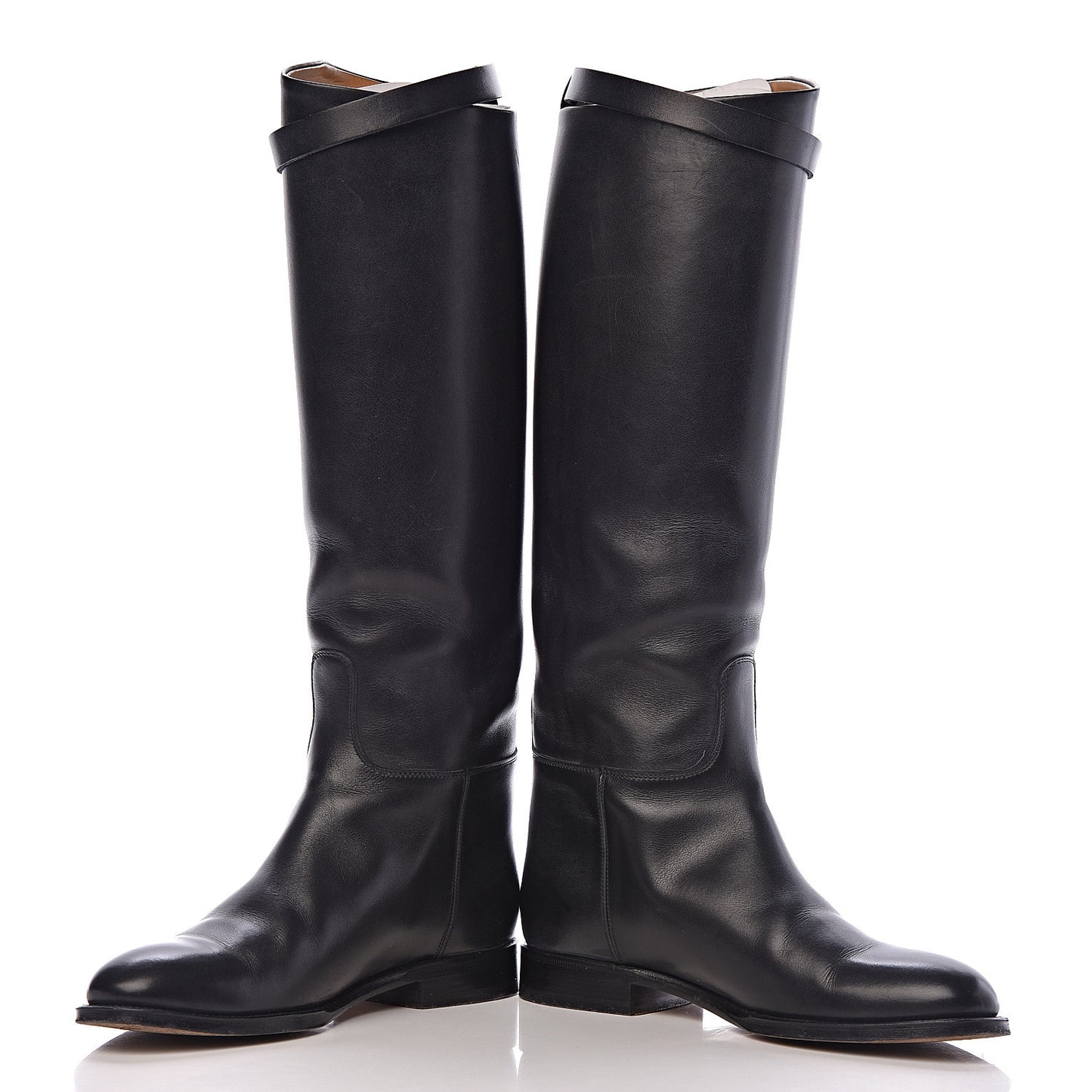 Box Calfskin Equestrian Jumping Boots 36 Black