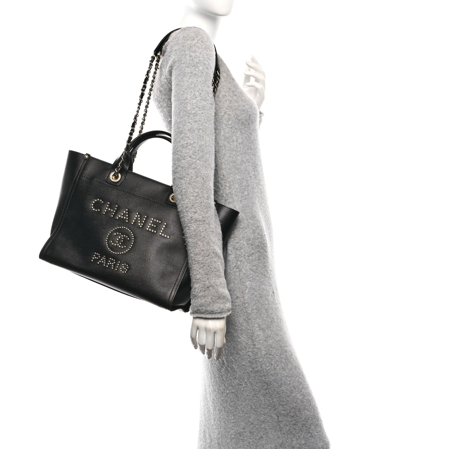 Caviar Small Studded Deauville Tote Black
