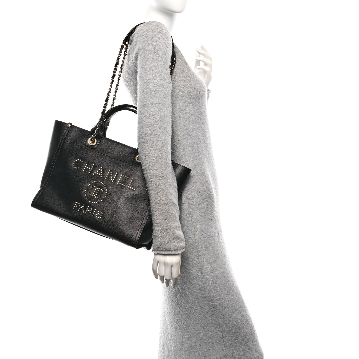 Chanel Caviar Small Studded Deauville Tote Black 2 of 11