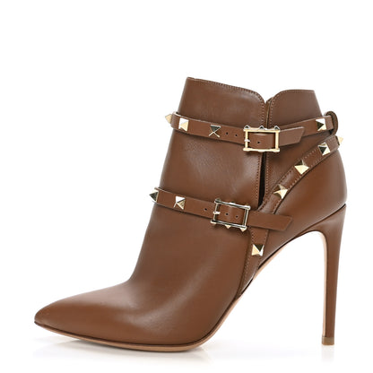 Valentino Garavani Calfskin Rockstud Double Buckle 100mm Ankle Boots 36 Nocciola 1 of 7