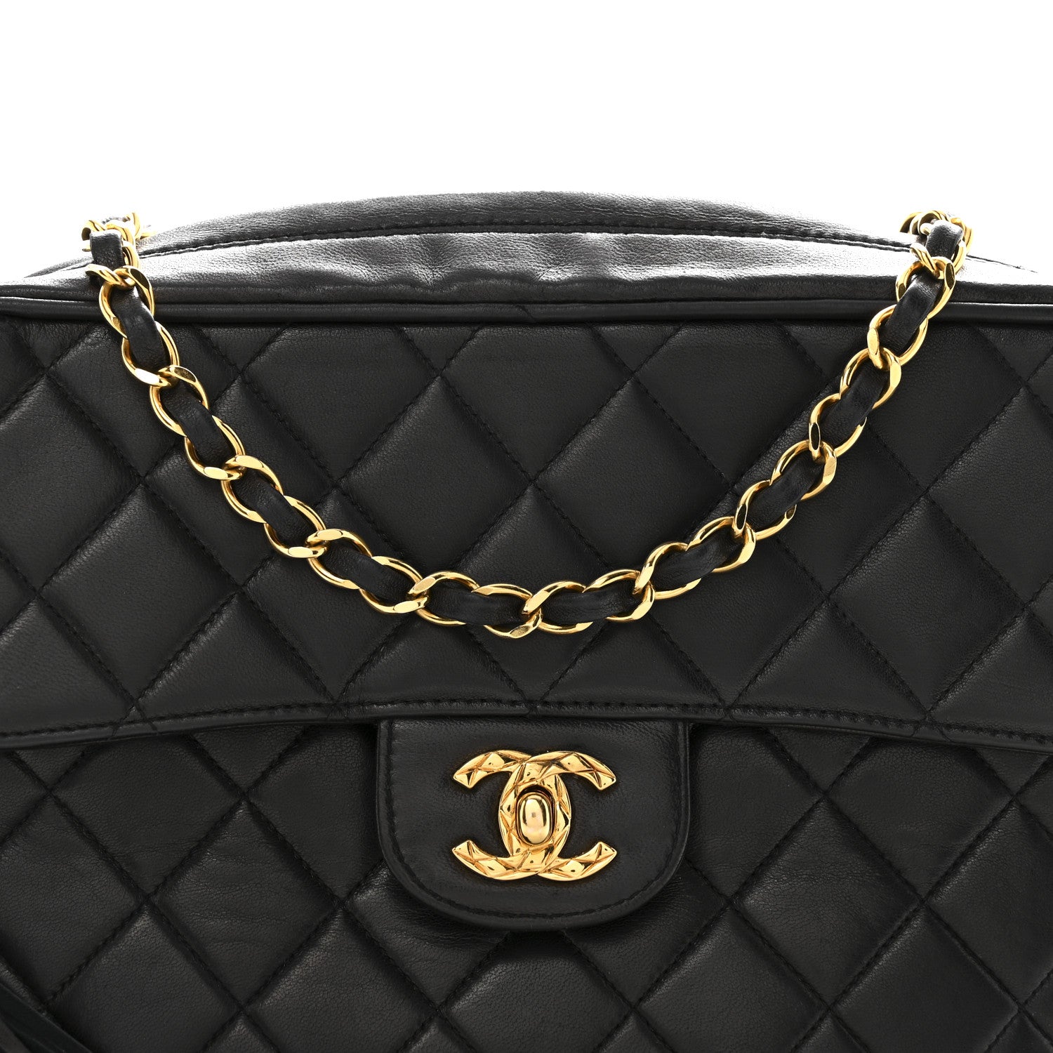 Chanel Lambskin Quilted Flap Camera Tassel Case Black 1815765