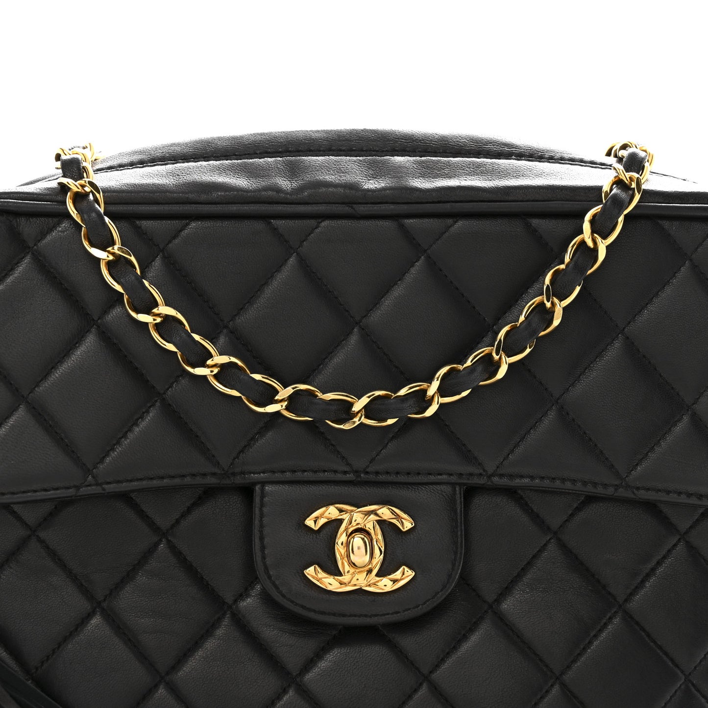 Lambskin Quilted Flap Camera Tassel Case Black