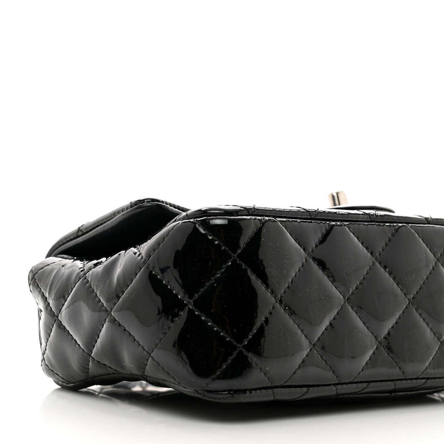 Patent Calfskin Quilted Mini Rectangular Flap Black