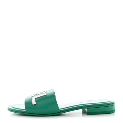 Chanel Calfskin Patent Calfskin Logo Mules 38 Green White 1 of 14