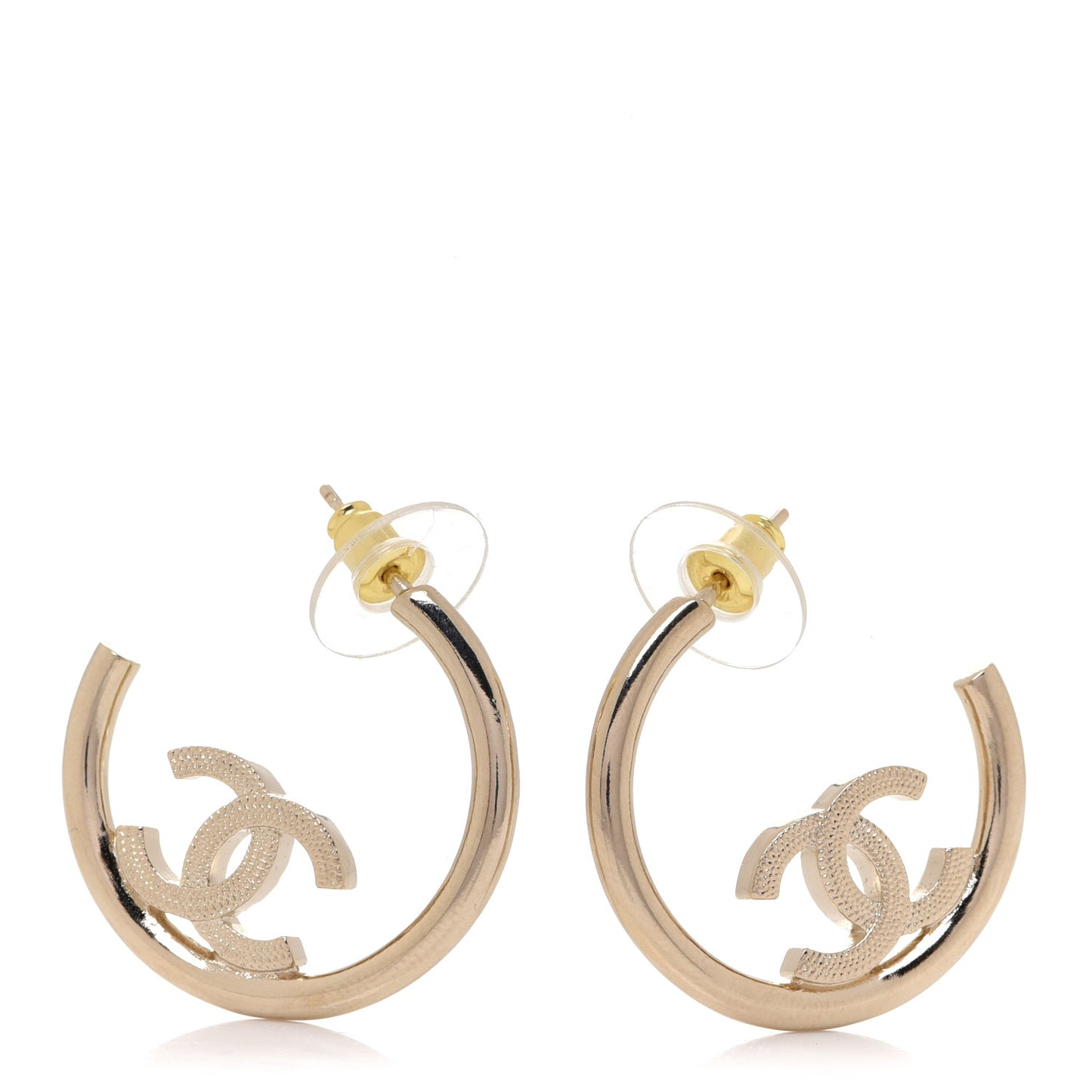 Metal Textured CC Hoop Earrings Gold