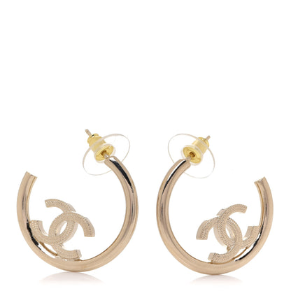 Chanel Metal Textured CC Hoop Earrings Gold 1 of 5