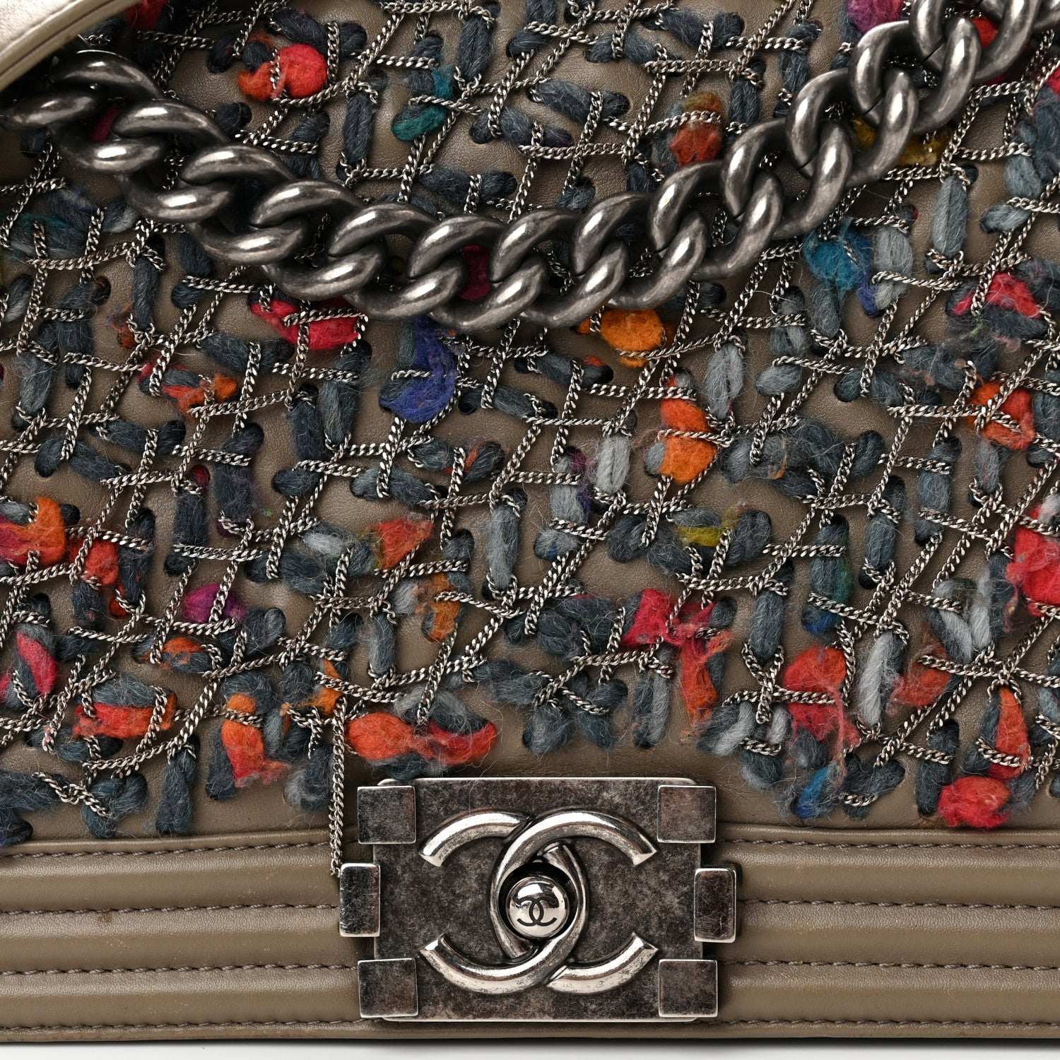Chanel Calfskin Tweed Medium Boy Flap Dark Beige 7 of 12
